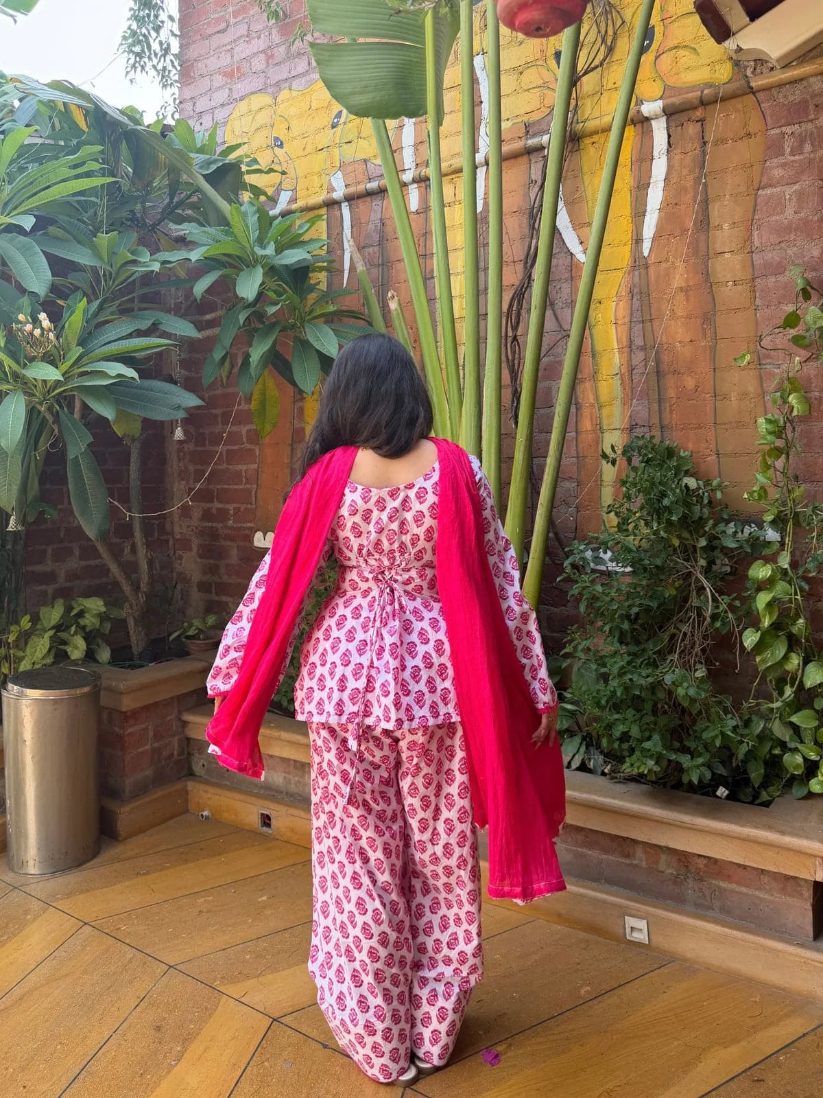 Women Pink Printed Kurta Palazzo Set